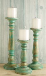 Aquamarine mango wood candle holders