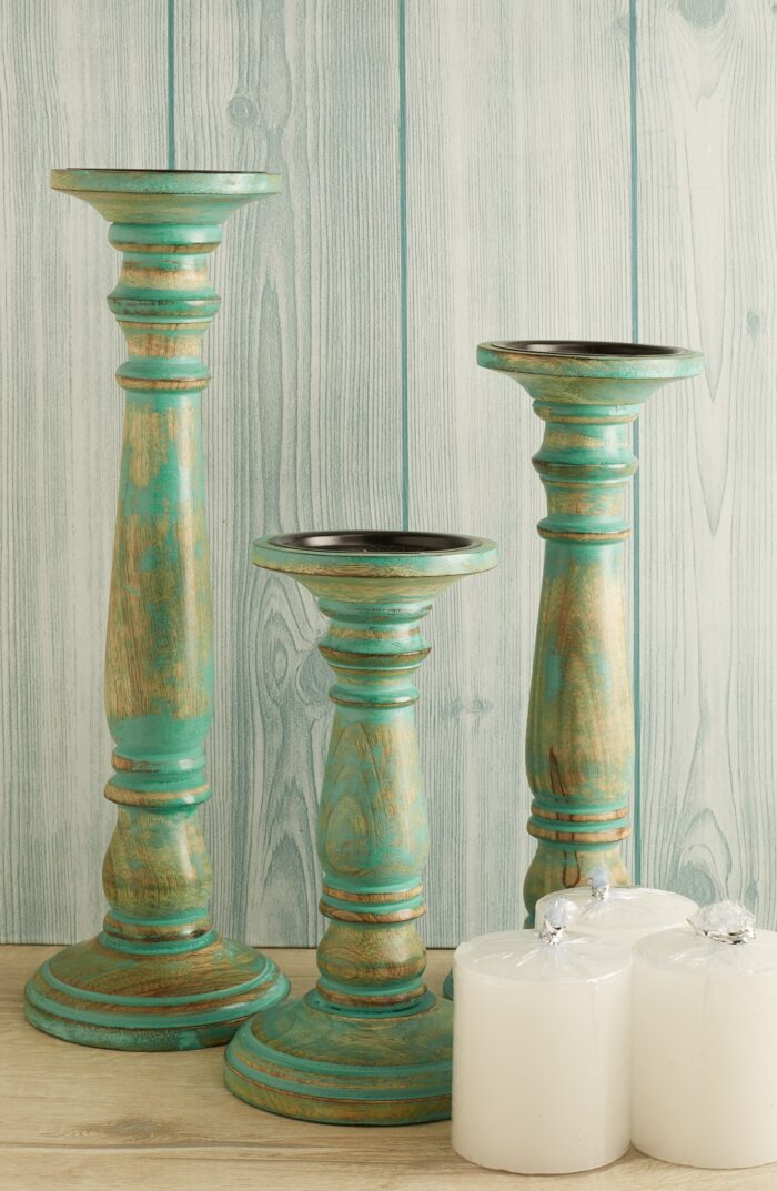 Aquamarine mango wood candle holders - Image 4
