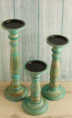 Aquamarine mango wood candle holders - Image 3