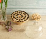 Wooden cake stand with glass cloche