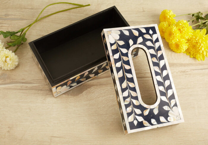 Black and white mother of pearl tissue box - Image 2
