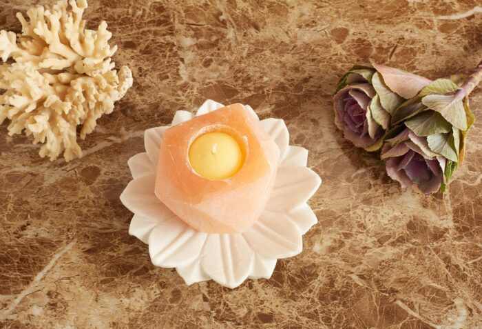 Peach selenite candle holder - Image 3