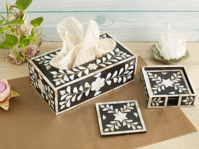 Black and white mother of pearl coasters - Image 4