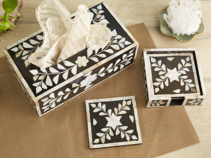 Black and white mother of pearl coasters - Image 3