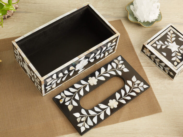Black and white mother of pearl tissue box - Image 4
