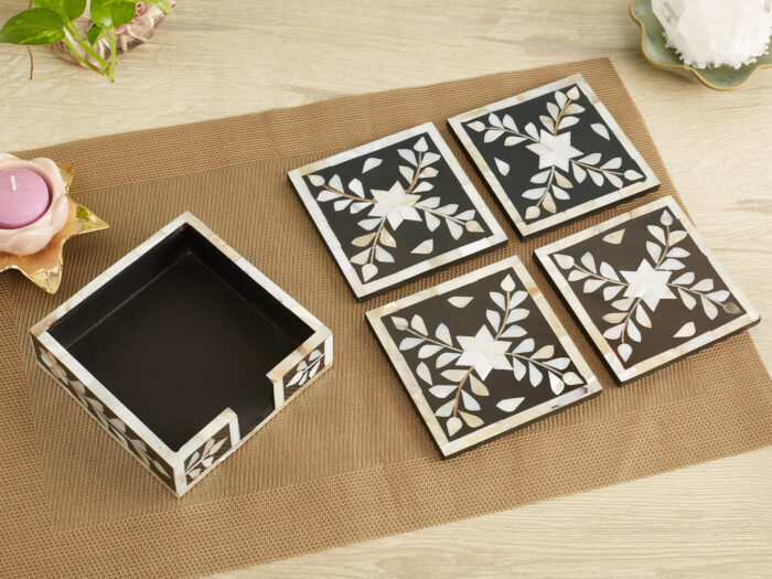 Black and white mother of pearl coasters - Image 2