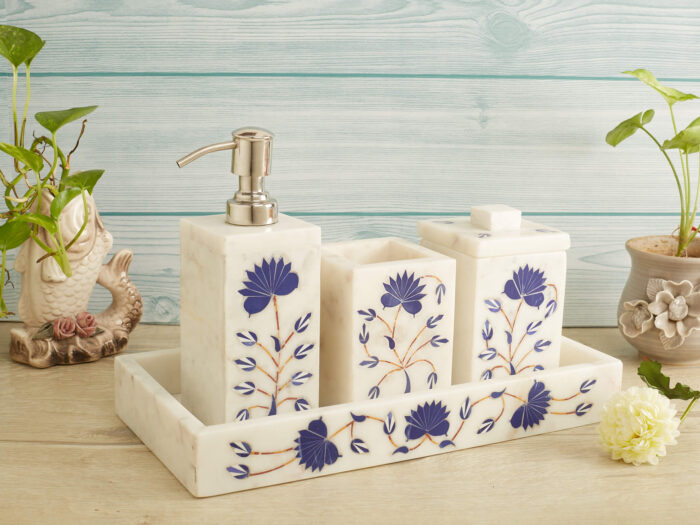 Blue cornflowers marble brush holder - Image 3