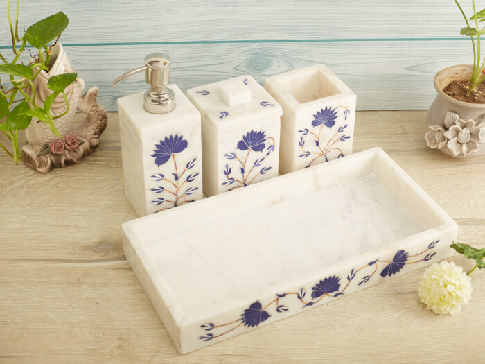 Blue cornflowers marble brush holder - Image 2