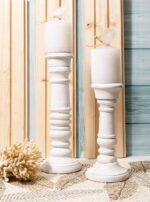 Cream wooden candle holders - Image 2