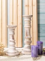 Distressed ivory  wooden candle holders