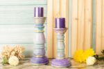 Violet wooden candle holders