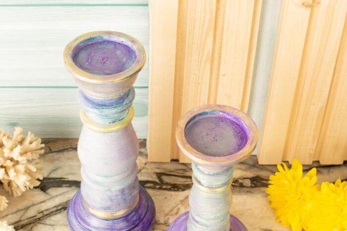 Violet wooden candle holders - Image 3