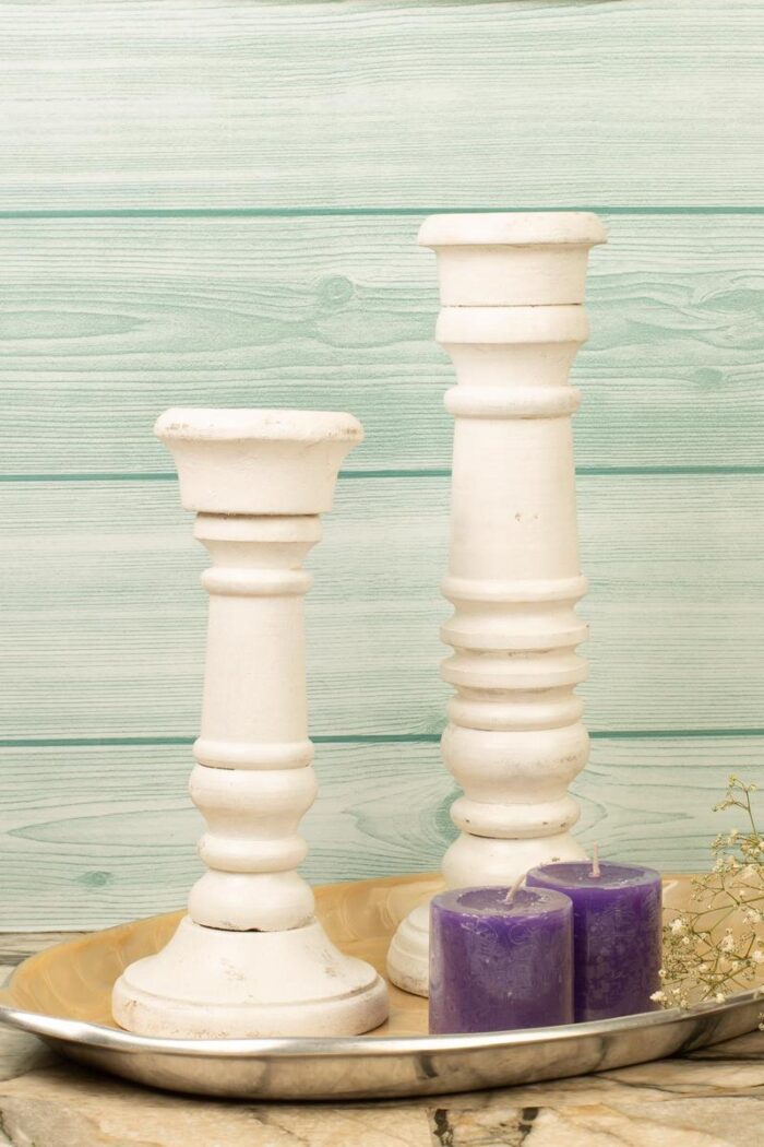 Cream wooden candle holders - Image 3