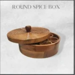 Acacia wood  round masala box - Image 5