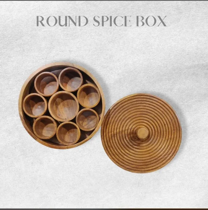 Acacia wood  round masala box - Image 2