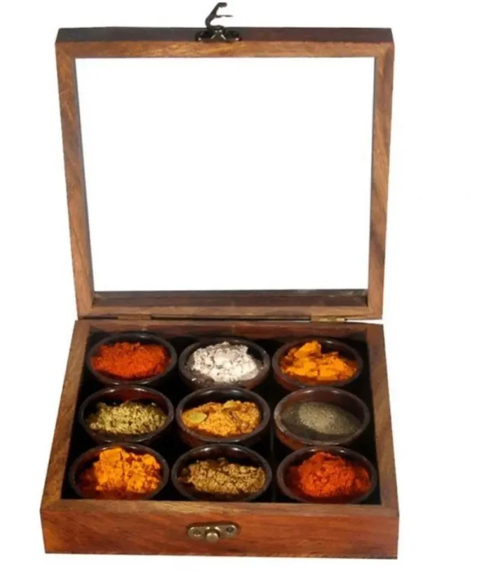 Acacia wood  square masala box - Image 3