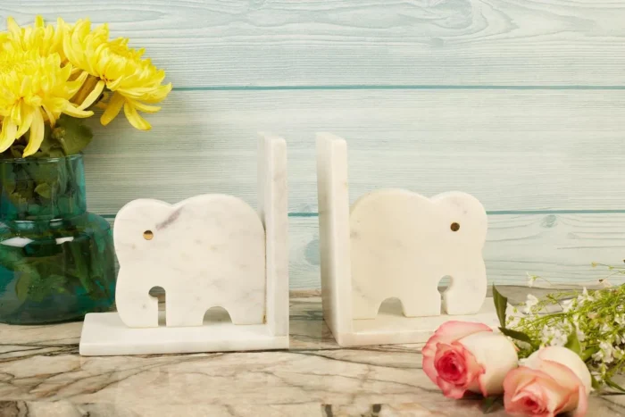 Marble elephant bookends - Image 2