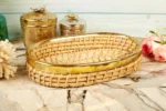 Oval cane tray with brass edging - Image 3
