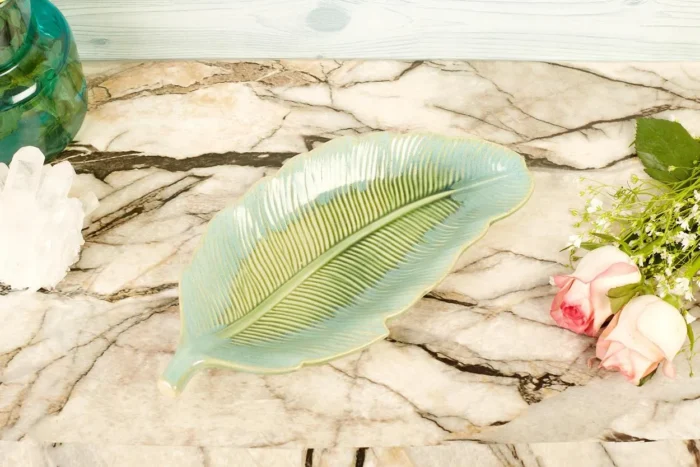 Aqua green leaf platters - Image 2