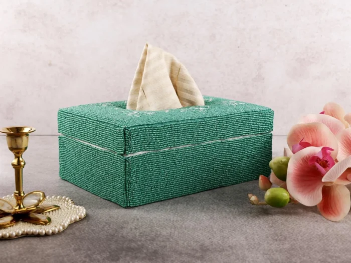 Sage green beaded tissue box - Image 4