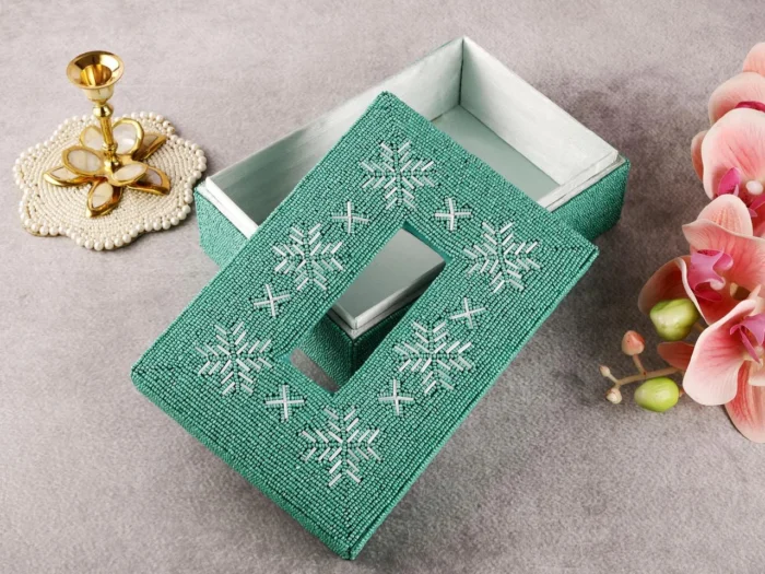 Sage green beaded tissue box - Image 7