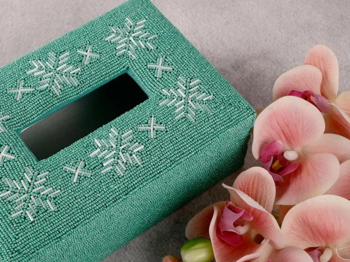 Sage green beaded tissue box - Image 3