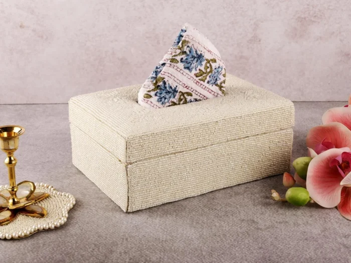 Beaded ivory tissue box - Image 2