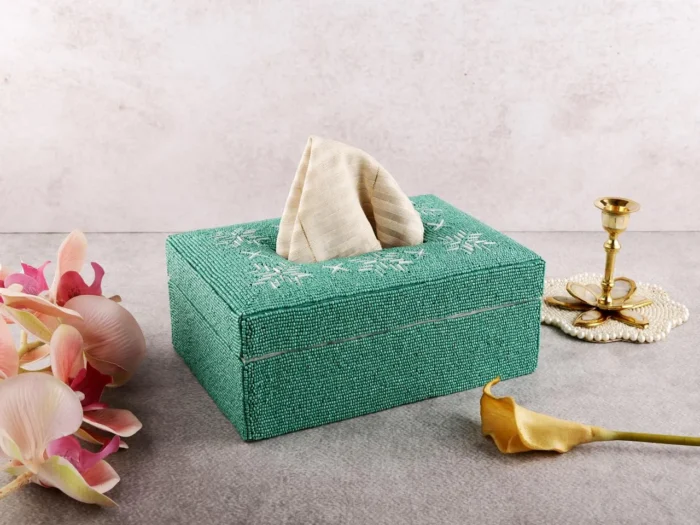 Sage green beaded tissue box - Image 6