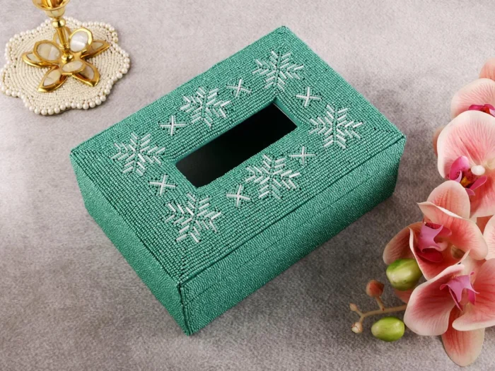 Sage green beaded tissue box - Image 2
